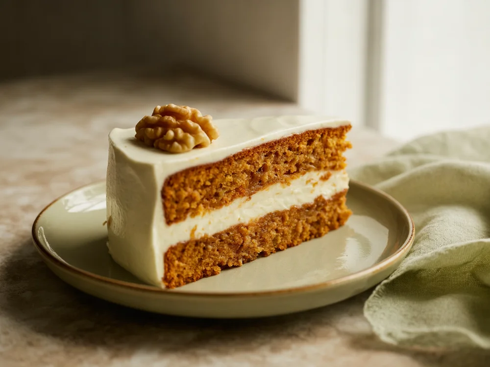 AI illustration of carrot walnut layer cake