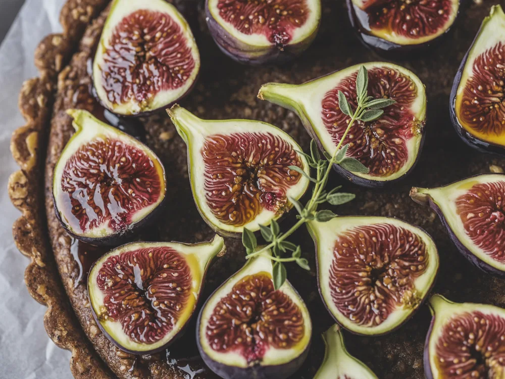 AI illustration of fig & tangy date walnut tart