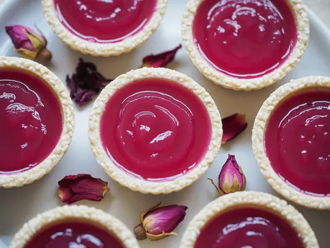 Illustration of hibiscus rose jelly tarts
