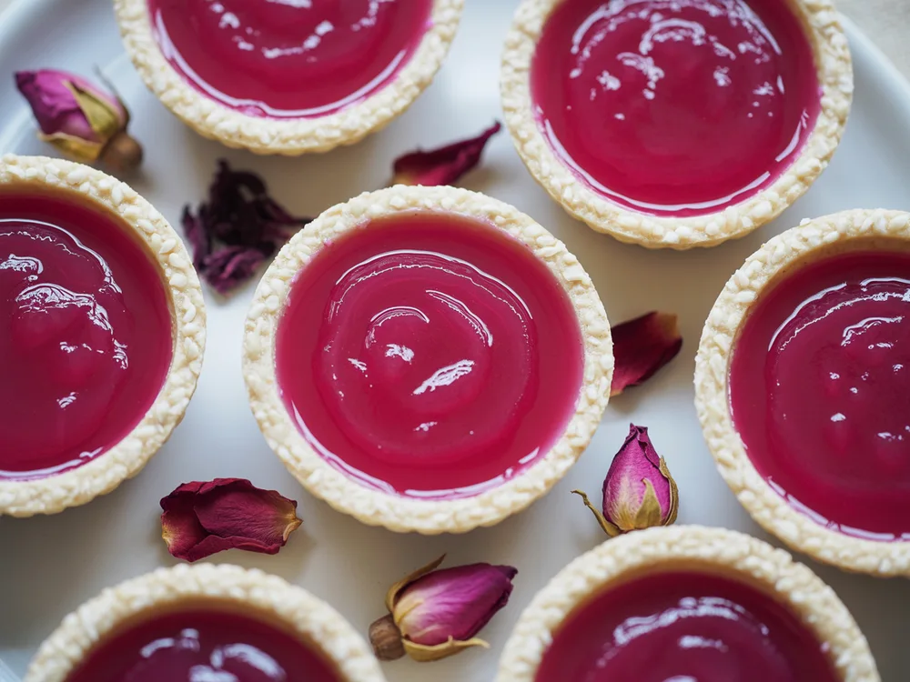 AI illustration of hibiscus rose jelly tarts