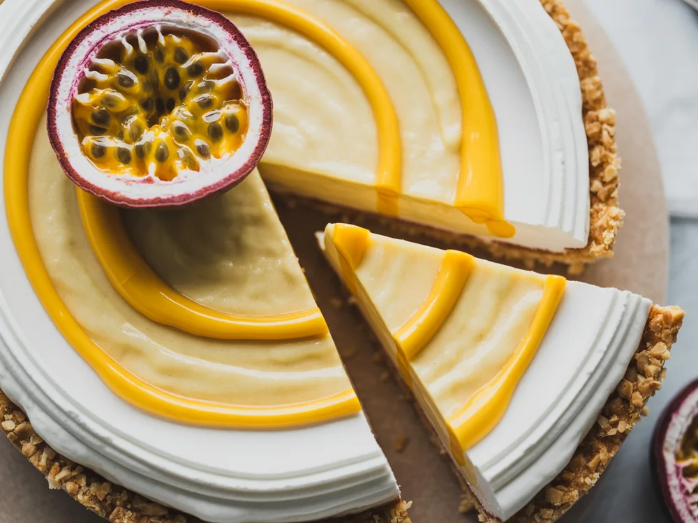 AI illustration of passionfruit yuzu cloud tart