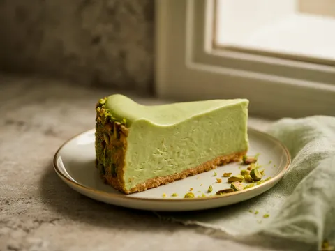 Illustration of pistachio lemon cheesecake