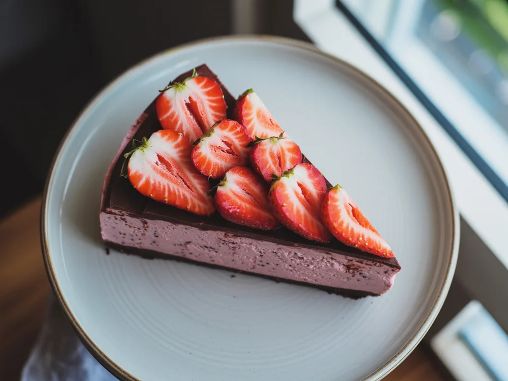 AI illustration of strawberry chocolate seed cheesecake